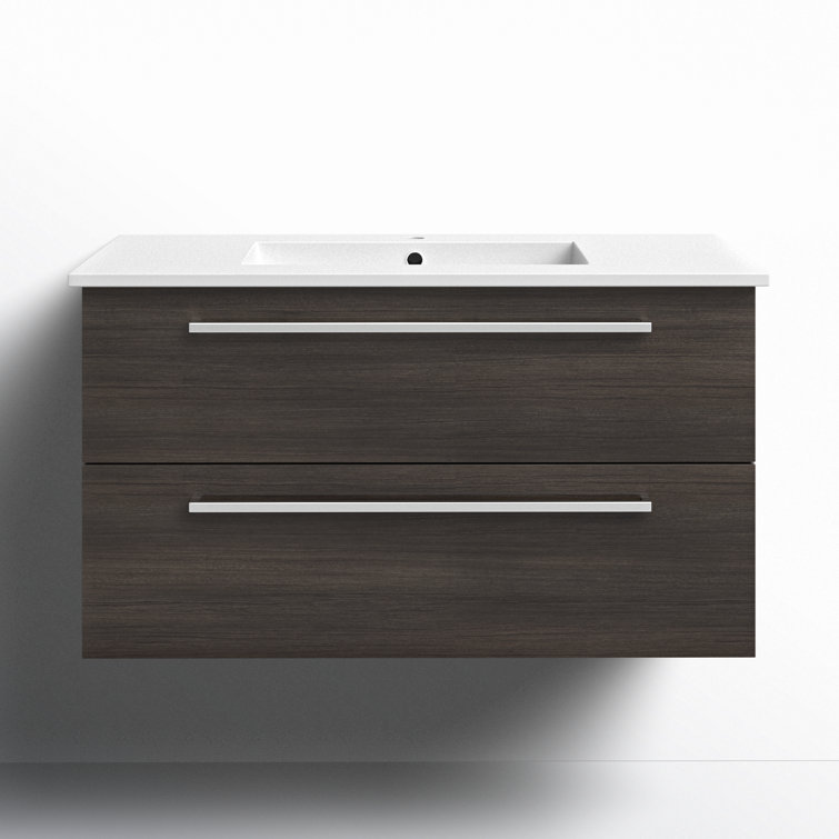 Silhouette 36" Walnut Wall-Mount Single Sink Vanity with Marble Top