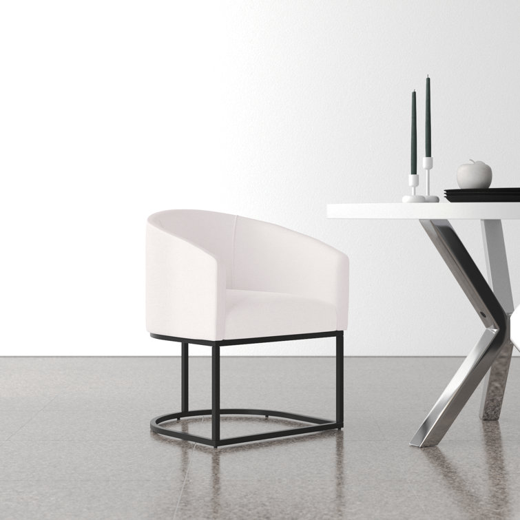 White Upholstered Arm Chair with Metal Legs