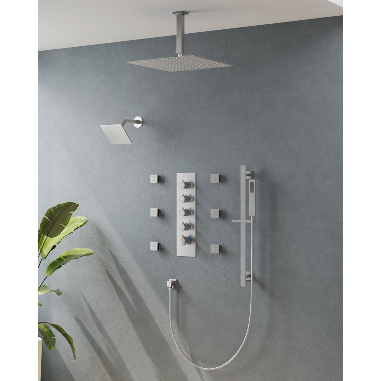 DualJetSpa 16" & 6" Brushed Nickel Dual Shower Head System with Body Jets