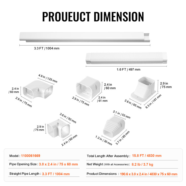 White PVC Mini Split Line Set Cover with Complete Accessories