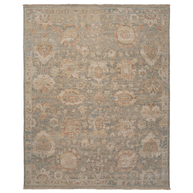 Hand-Knotted Gray and Brown Wool Floral Motif Area Rug