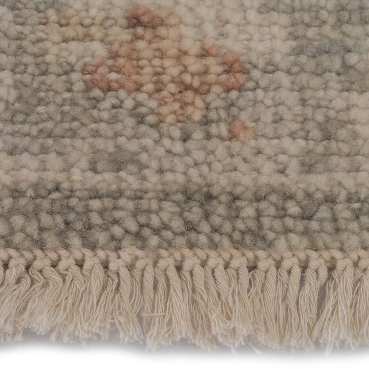 Hand-Knotted Gray and Brown Wool Floral Motif Area Rug
