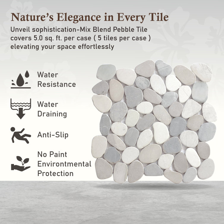 Mix Blend 12" x 12" Natural Stone Pebble Mosaic Tile