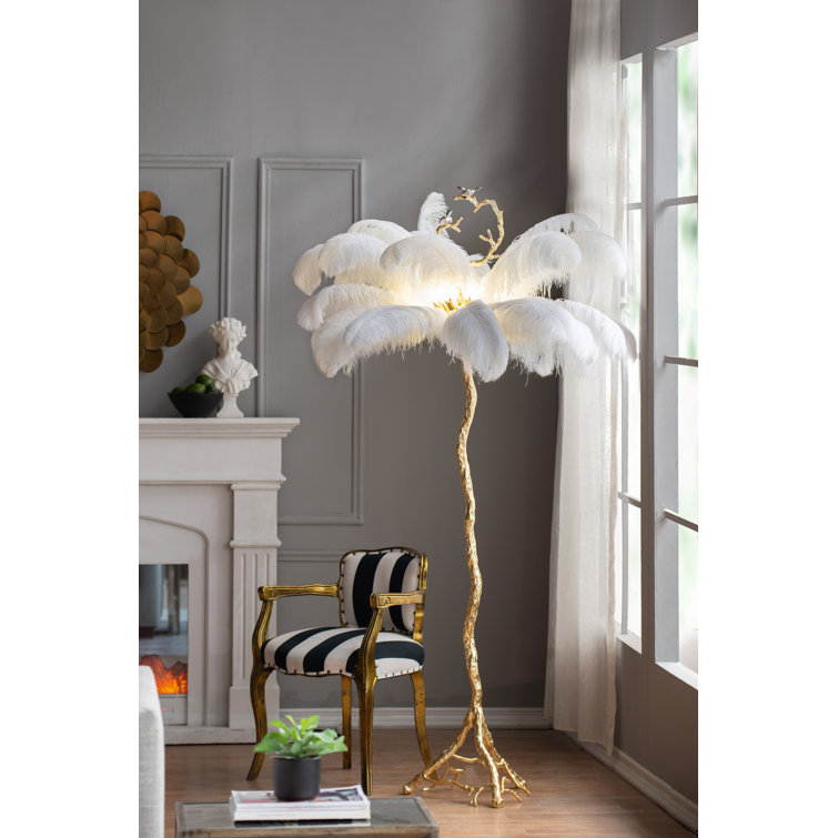 81.9'' White Feather and Gold Branch Floor Lamp