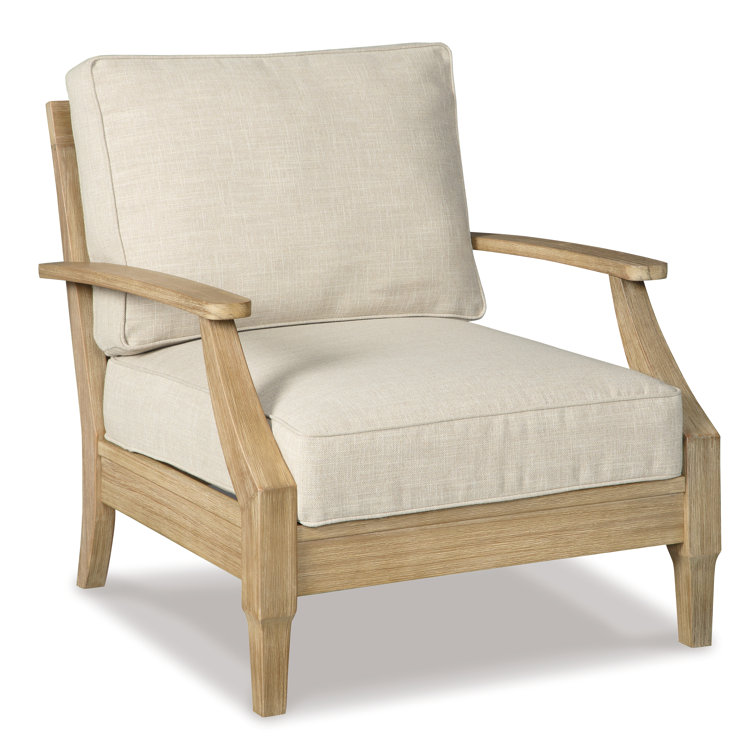 Elegant Beige Eucalyptus Wood Outdoor Lounge Chair with Cushion