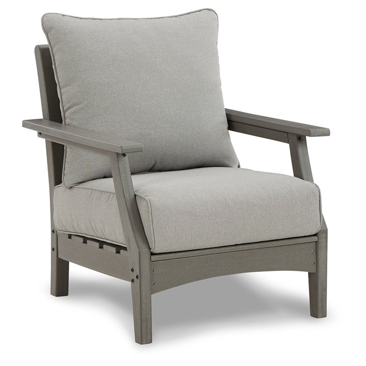 Transitional Gray HDPE Outdoor Lounge Chair with Cushion
