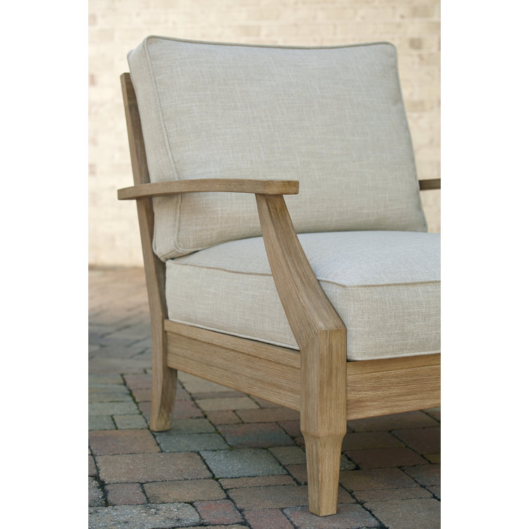Elegant Beige Eucalyptus Wood Outdoor Lounge Chair with Cushion