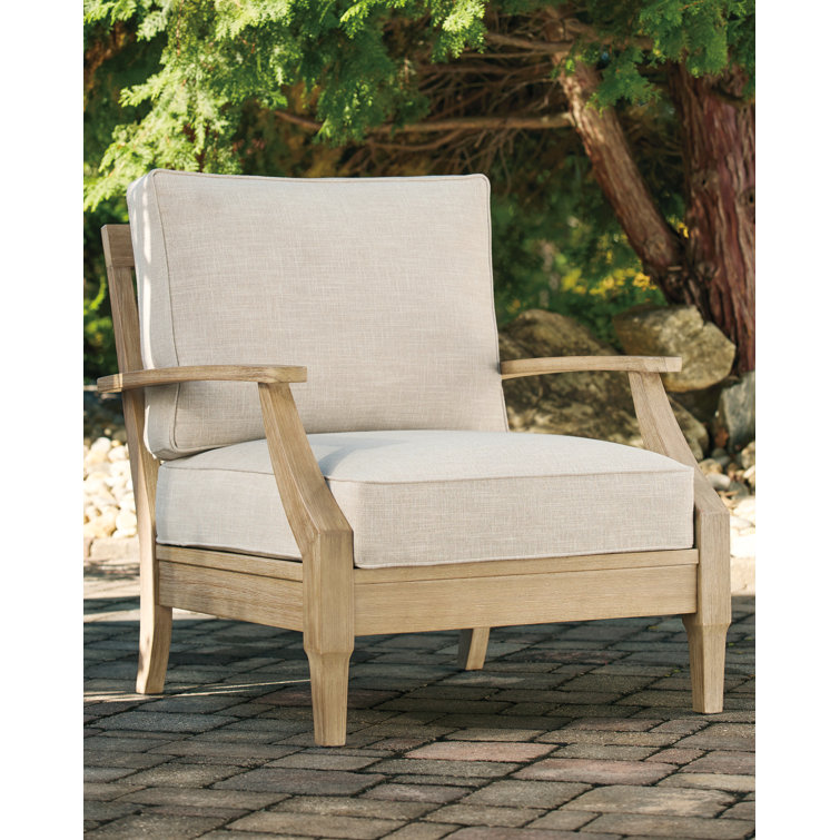 Elegant Beige Eucalyptus Wood Outdoor Lounge Chair with Cushion