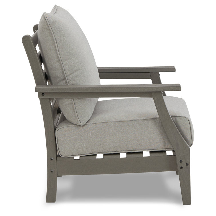 Transitional Gray HDPE Outdoor Lounge Chair with Cushion