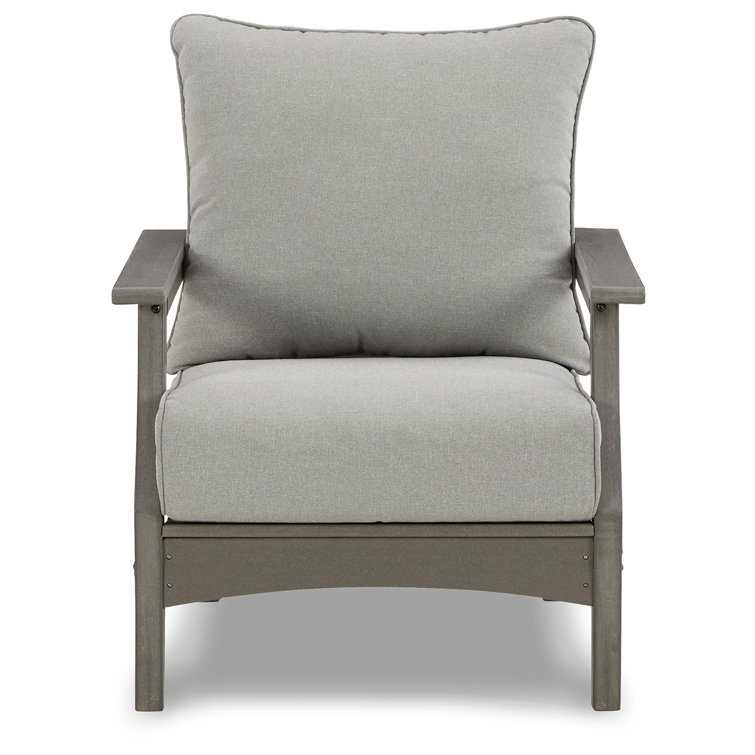 Transitional Gray HDPE Outdoor Lounge Chair with Cushion