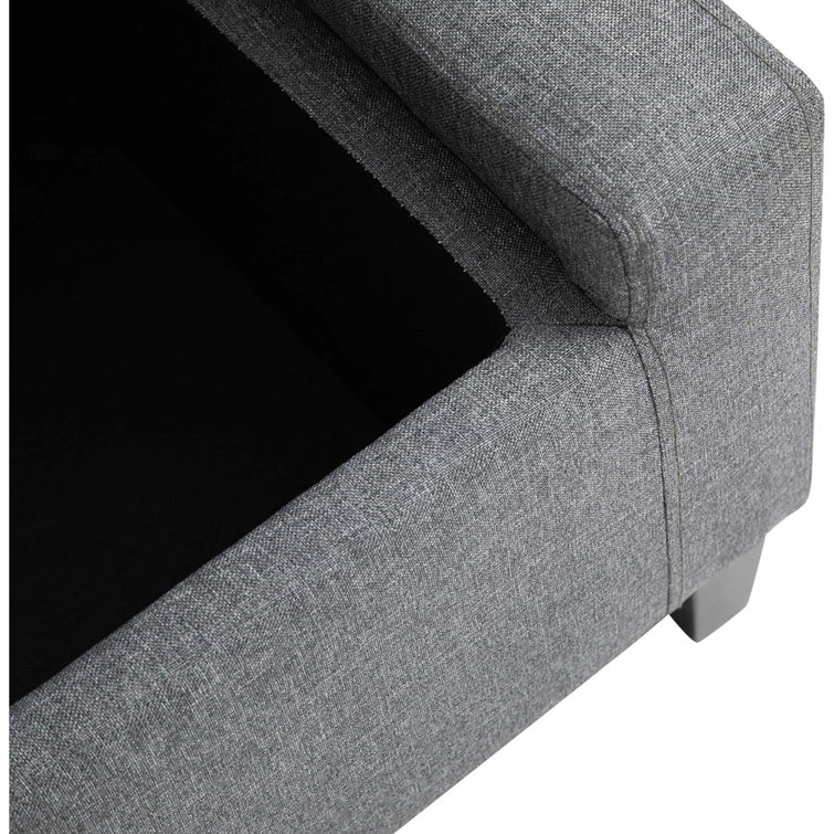 Gray Linen Upholstered Storage Bench with Lift Top