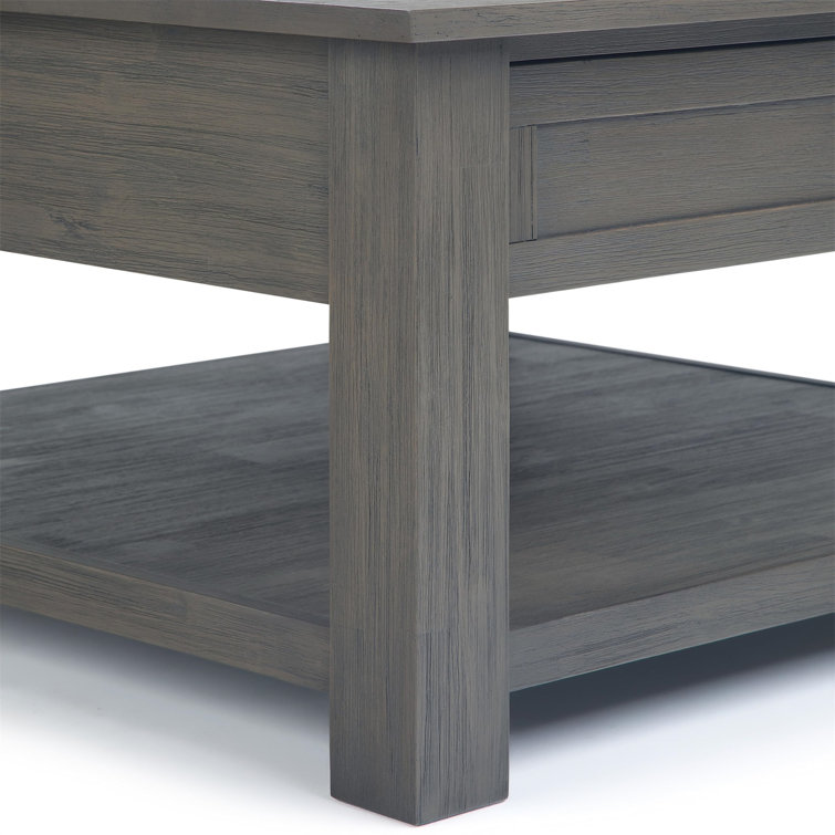 Farmhouse Gray 38" Square Acacia Wood Coffee Table with Storage