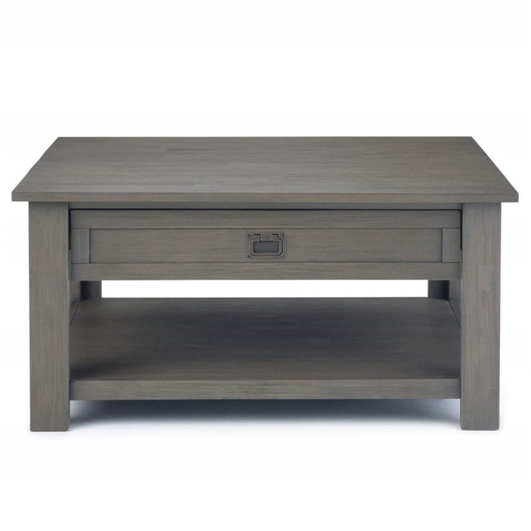Farmhouse Gray 38" Square Acacia Wood Coffee Table with Storage