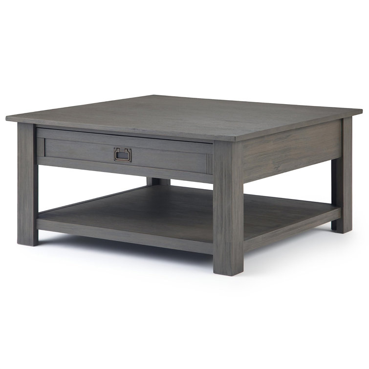 Farmhouse Gray 38" Square Acacia Wood Coffee Table with Storage