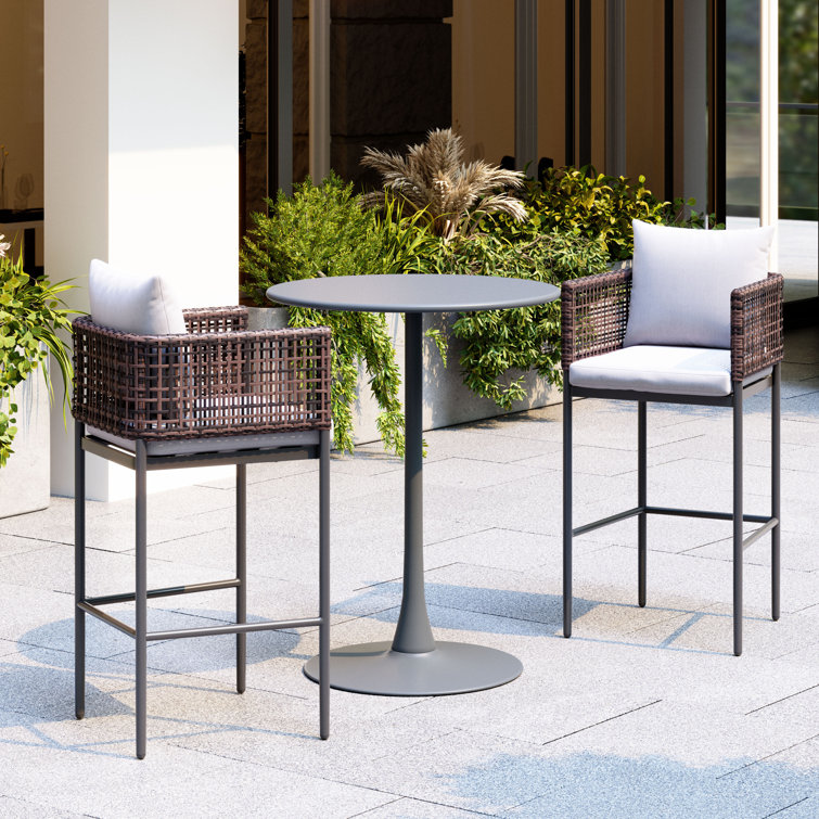 Gray Round Metal Weather Resistant Outdoor Bar Table
