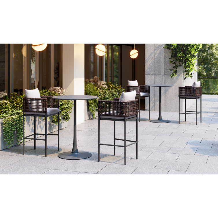 Gray Round Metal Weather Resistant Outdoor Bar Table