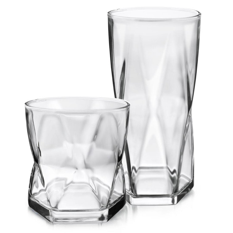 Libbey Rhombus Clear Glass 16-Piece Tumbler and Rocks Set