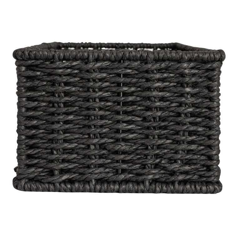 Black Handwoven Paper Rope Rectangular Storage Basket