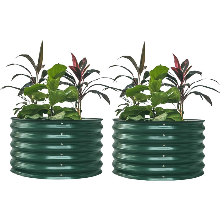 British Green 17" Tall Round Metal Outdoor Raised Garden Bed Set