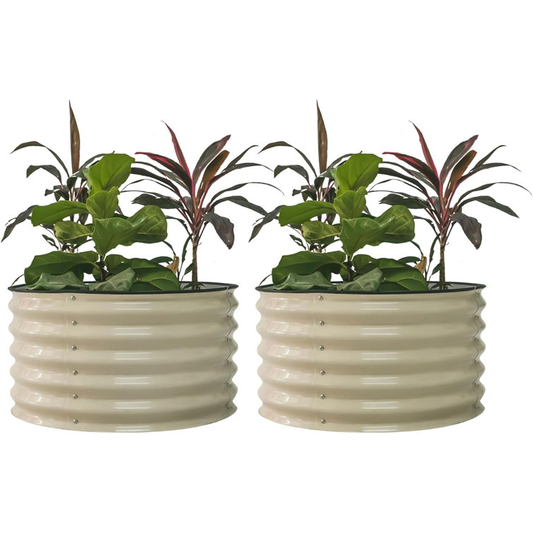 Pearl White 17" Tall Round Metal Outdoor Raised Garden Bed Set