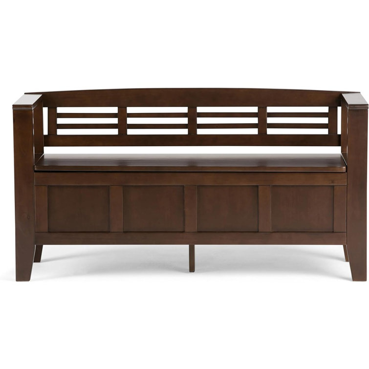 Black Solid Pine 48" Entryway Storage Bench with Backrest