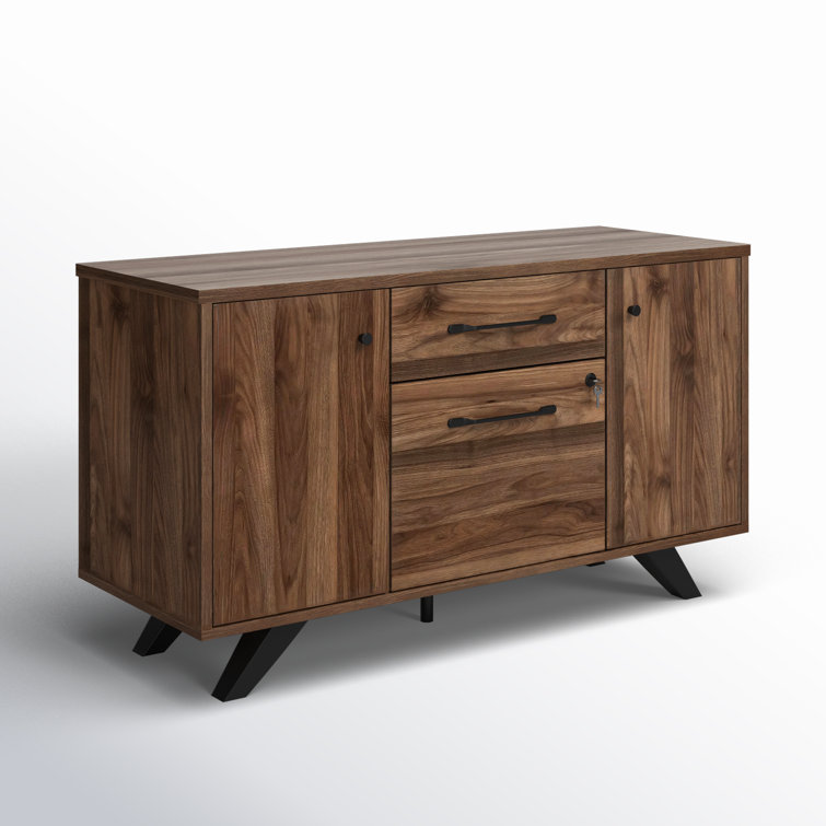 Natural Walnut 47.75'' Wide Filing Credenza with Locking Drawer