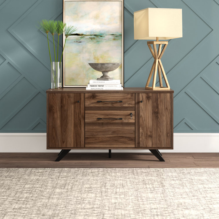 Natural Walnut 47.75'' Wide Filing Credenza with Locking Drawer