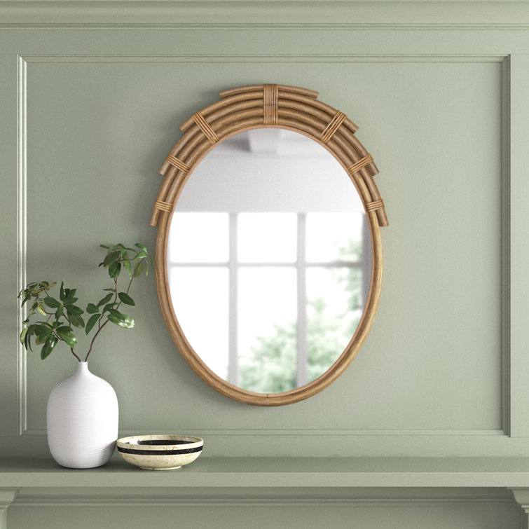 Bohemian Oval Rattan-Wood Wall Mirror