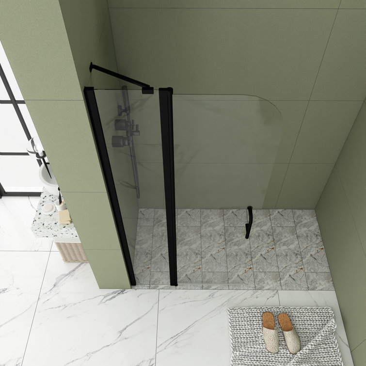 34'' x 72'' Matte Black Semi-Frameless Pivot Shower Door