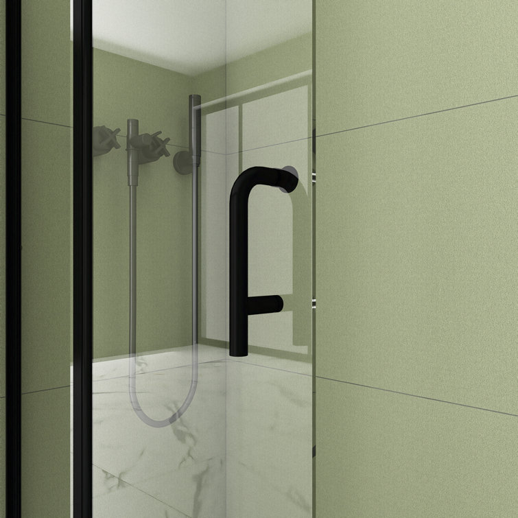 34'' x 72'' Matte Black Semi-Frameless Pivot Shower Door