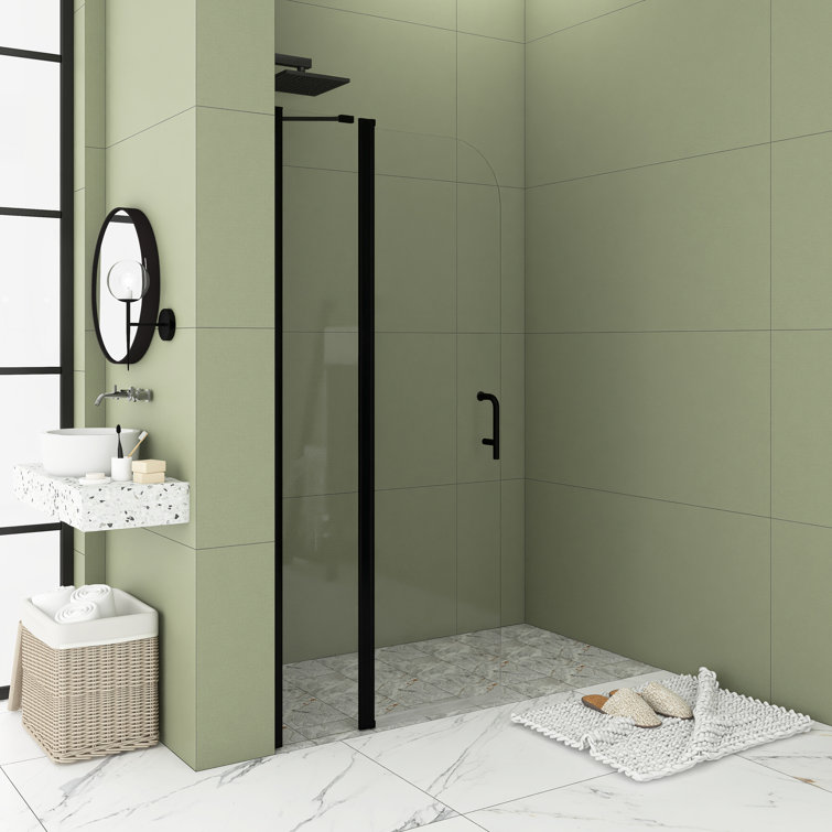 34'' x 72'' Matte Black Semi-Frameless Pivot Shower Door
