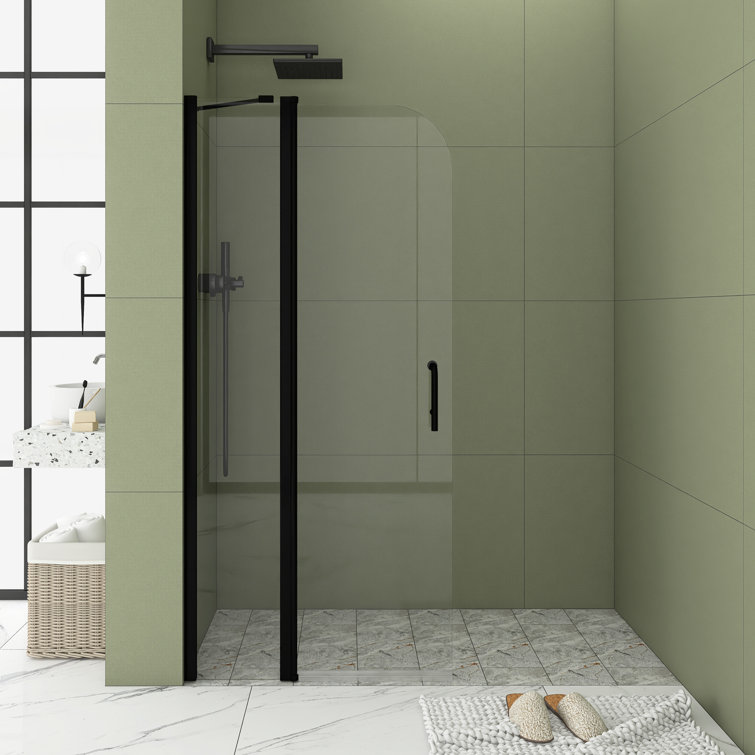 34'' x 72'' Matte Black Semi-Frameless Pivot Shower Door