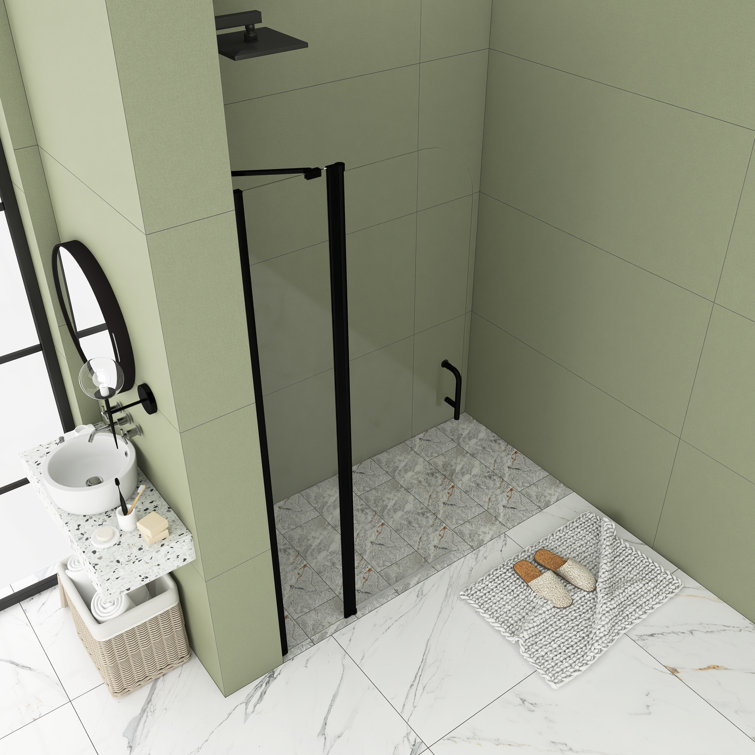 34'' x 72'' Matte Black Semi-Frameless Pivot Shower Door