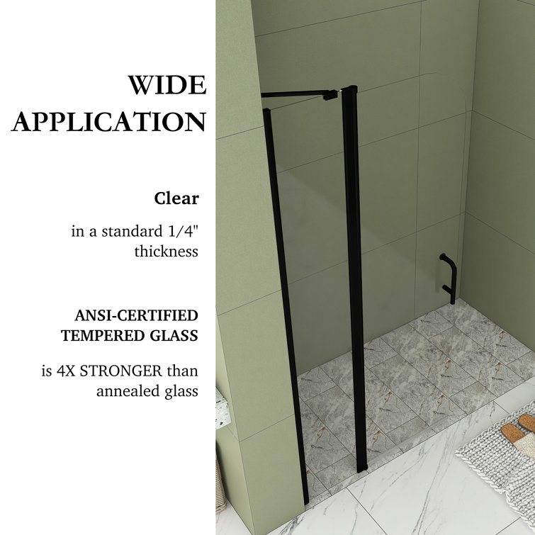 34'' x 72'' Matte Black Semi-Frameless Pivot Shower Door