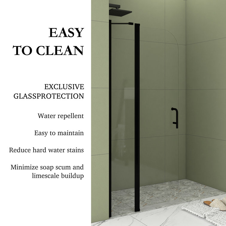 34'' x 72'' Matte Black Semi-Frameless Pivot Shower Door