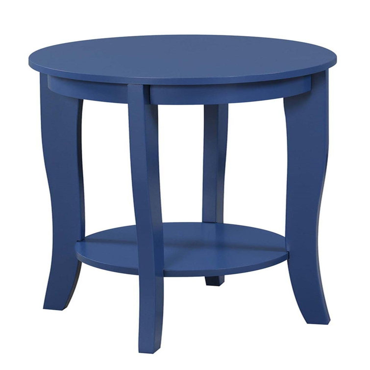 Cobalt Blue Round Wood End Table with Shelf