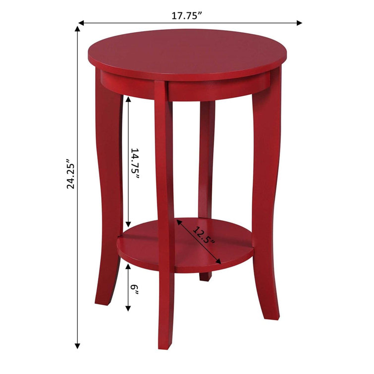 Cranberry Red Round Wooden End Table with Storage Shelf