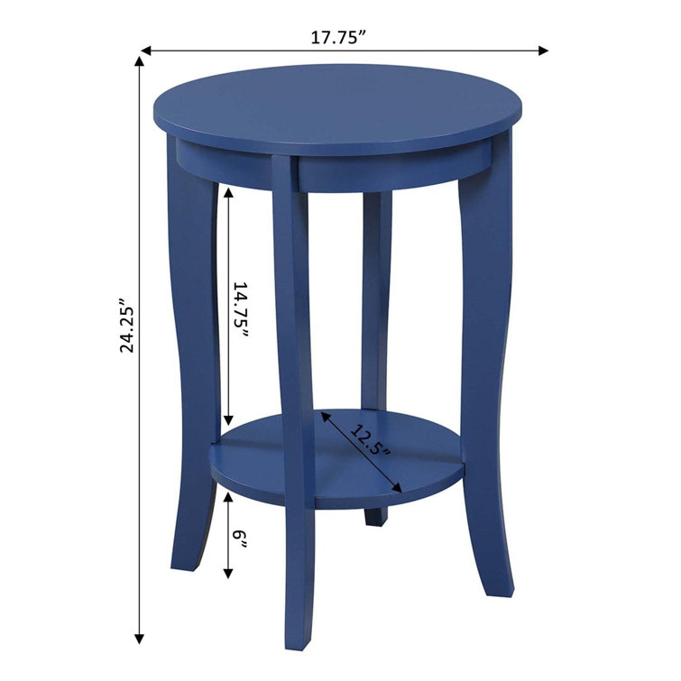 Cobalt Blue Round Wood End Table with Shelf