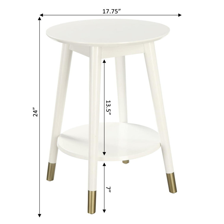 White Solid Rubberwood Round End Table with Bottom Shelf