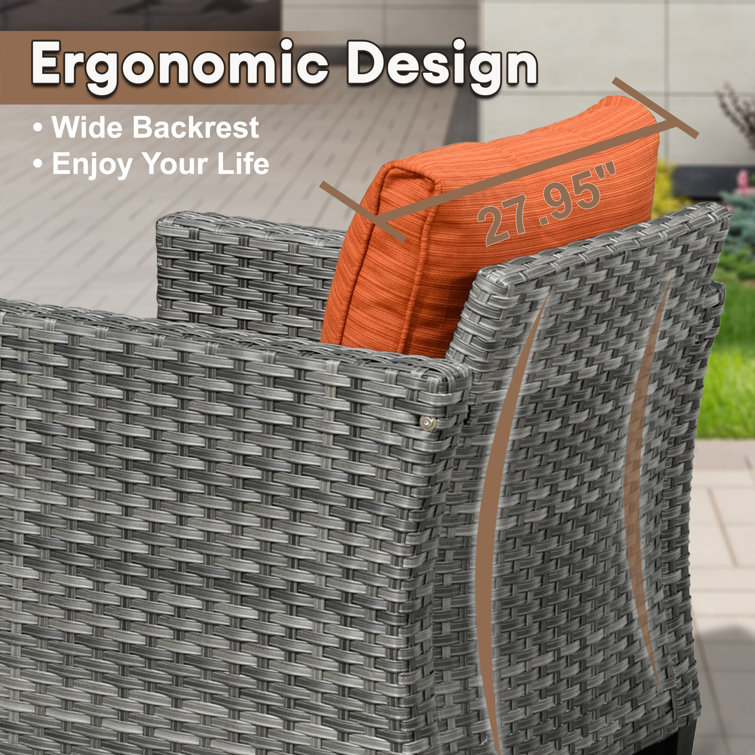 7-Person Gray Steel Frame Patio Sofa Set with Orange Cushions
