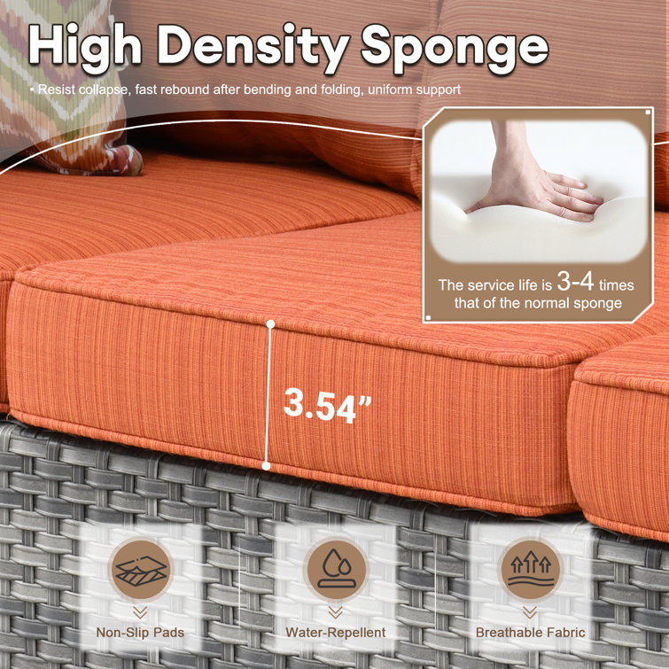 7-Person Gray Steel Frame Patio Sofa Set with Orange Cushions