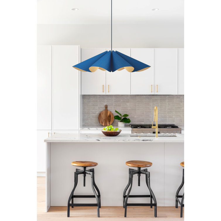 Blue Recycled Wood Veneer Single Pendant Light with Black Cord