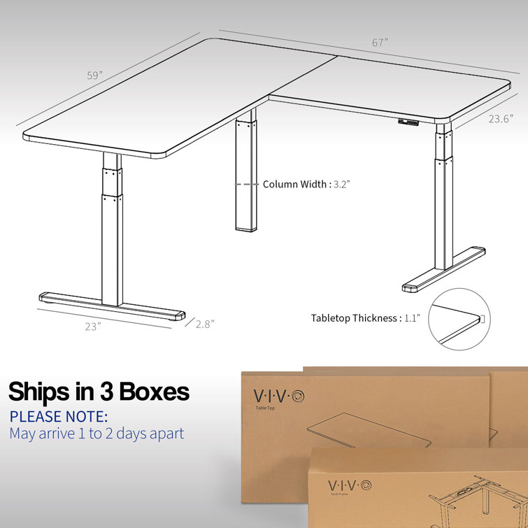 67in Dark Walnut and Black L-Shaped Adjustable Height Desk