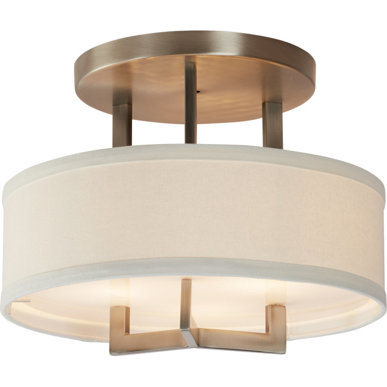 Hampton 20" Antique Nickel 3-Light Transitional Semi-Flush Mount with Off-White Linen Shade