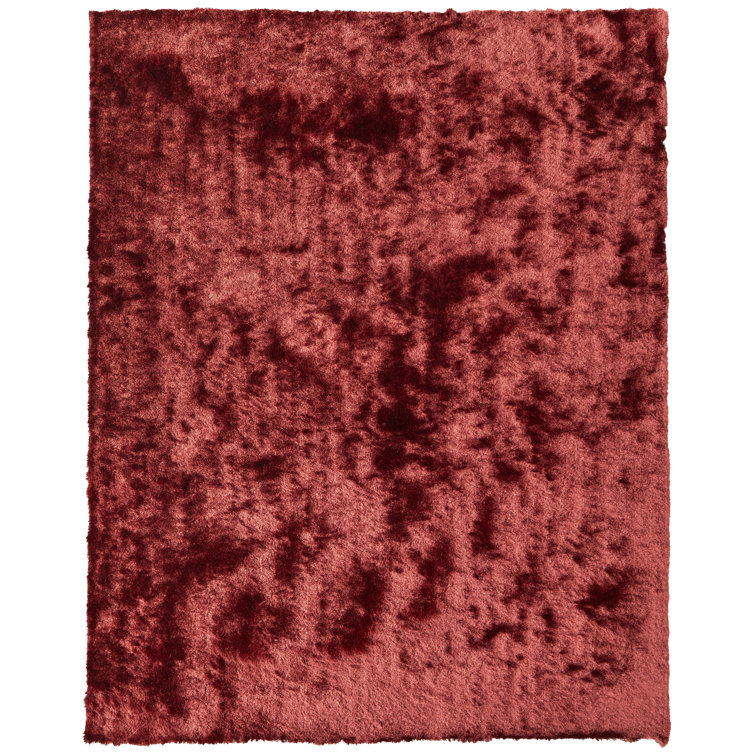 Luxurious Red Synthetic Fur Tufted Handmade Rug