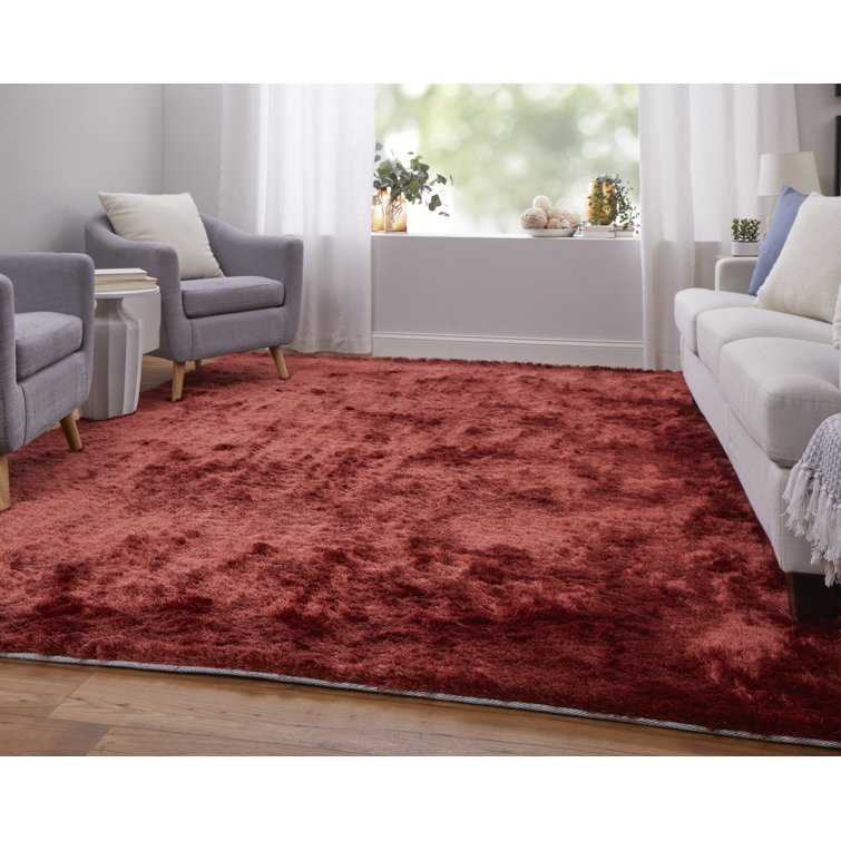 Luxurious Red Synthetic Fur Tufted Handmade Rug