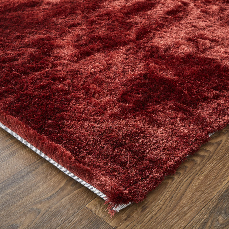 Luxurious Red Synthetic Fur Tufted Handmade Rug