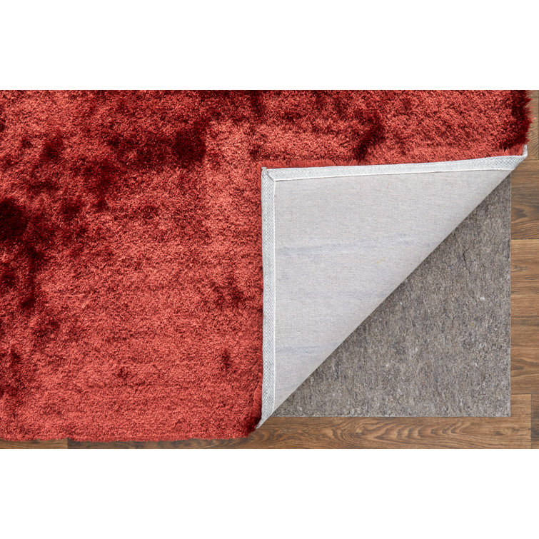 Luxurious Red Synthetic Fur Tufted Handmade Rug