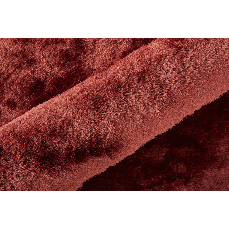 Luxurious Red Synthetic Fur Tufted Handmade Rug