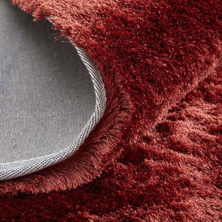 Luxurious Red Synthetic Fur Tufted Handmade Rug